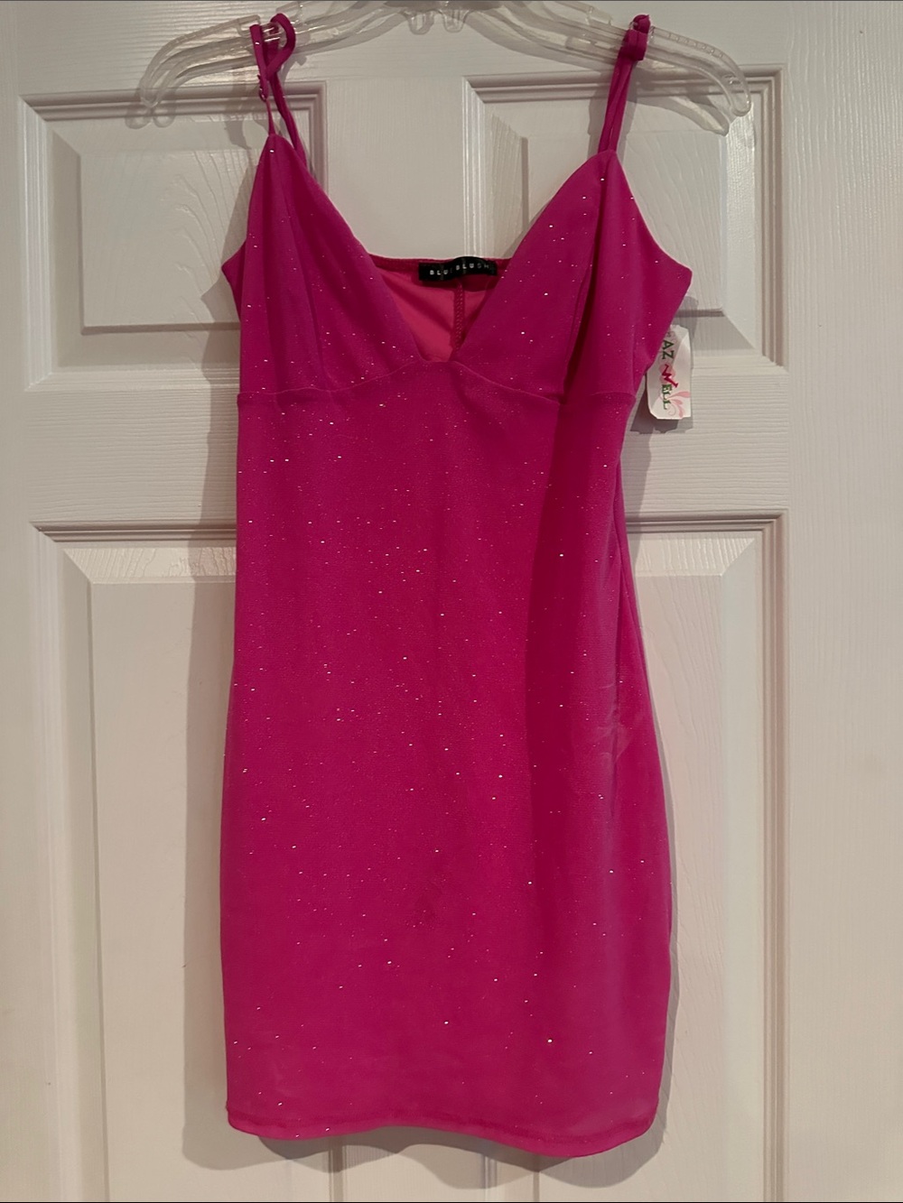 Blue Blush Hot Pink Sparkle Spaghetti-Strap Mini Dress